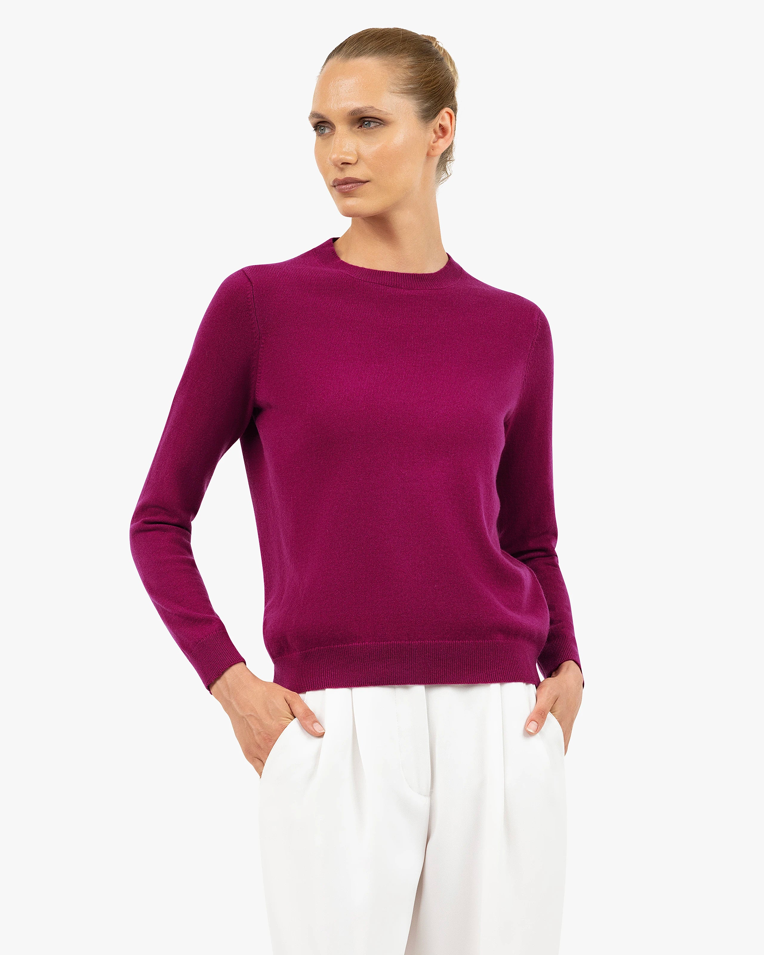 Women's Tribeca Crew Neck Sweater - Magenta Cashmere