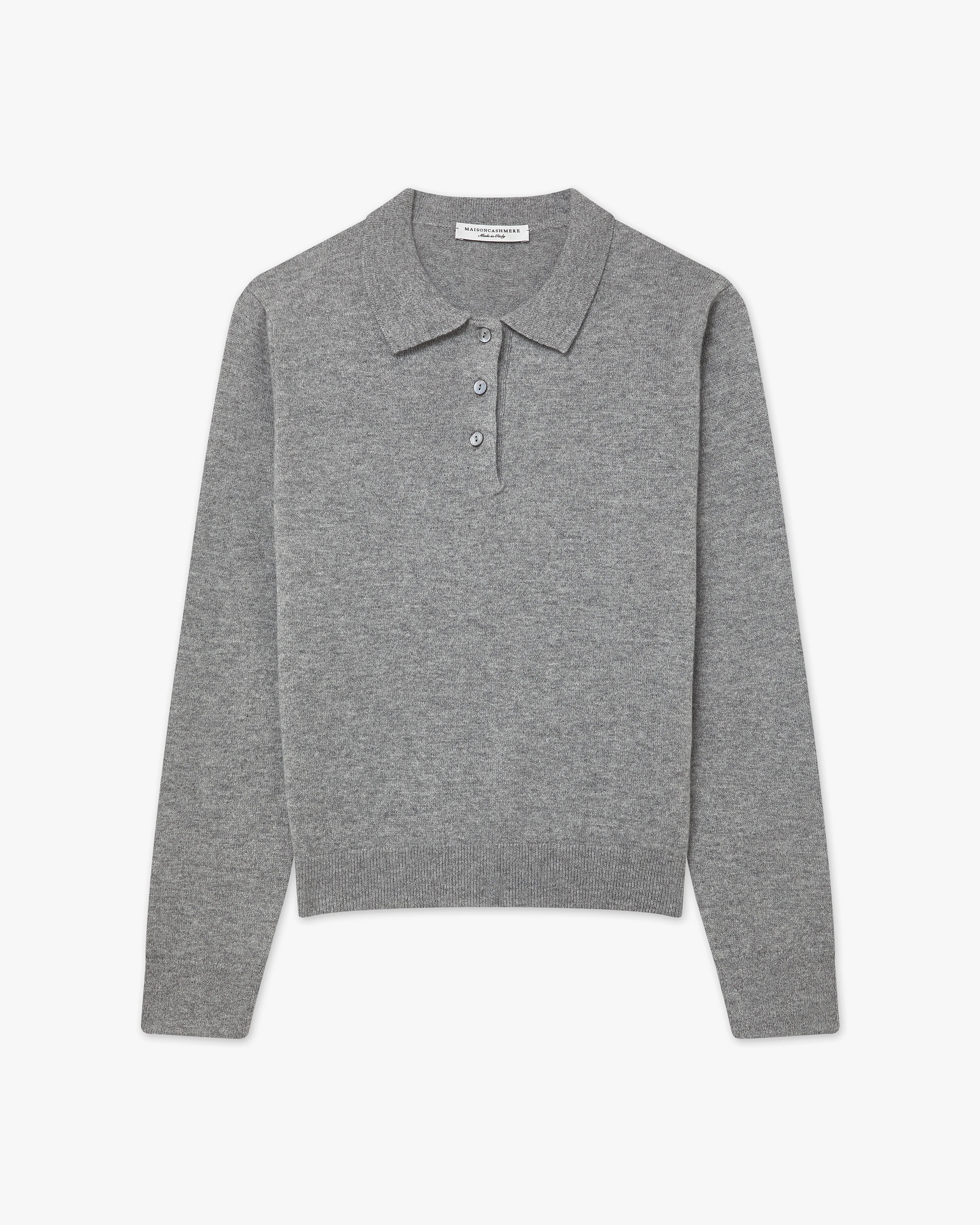 Women's Tribeca Polo Sweater - Medium Grey Cashmere