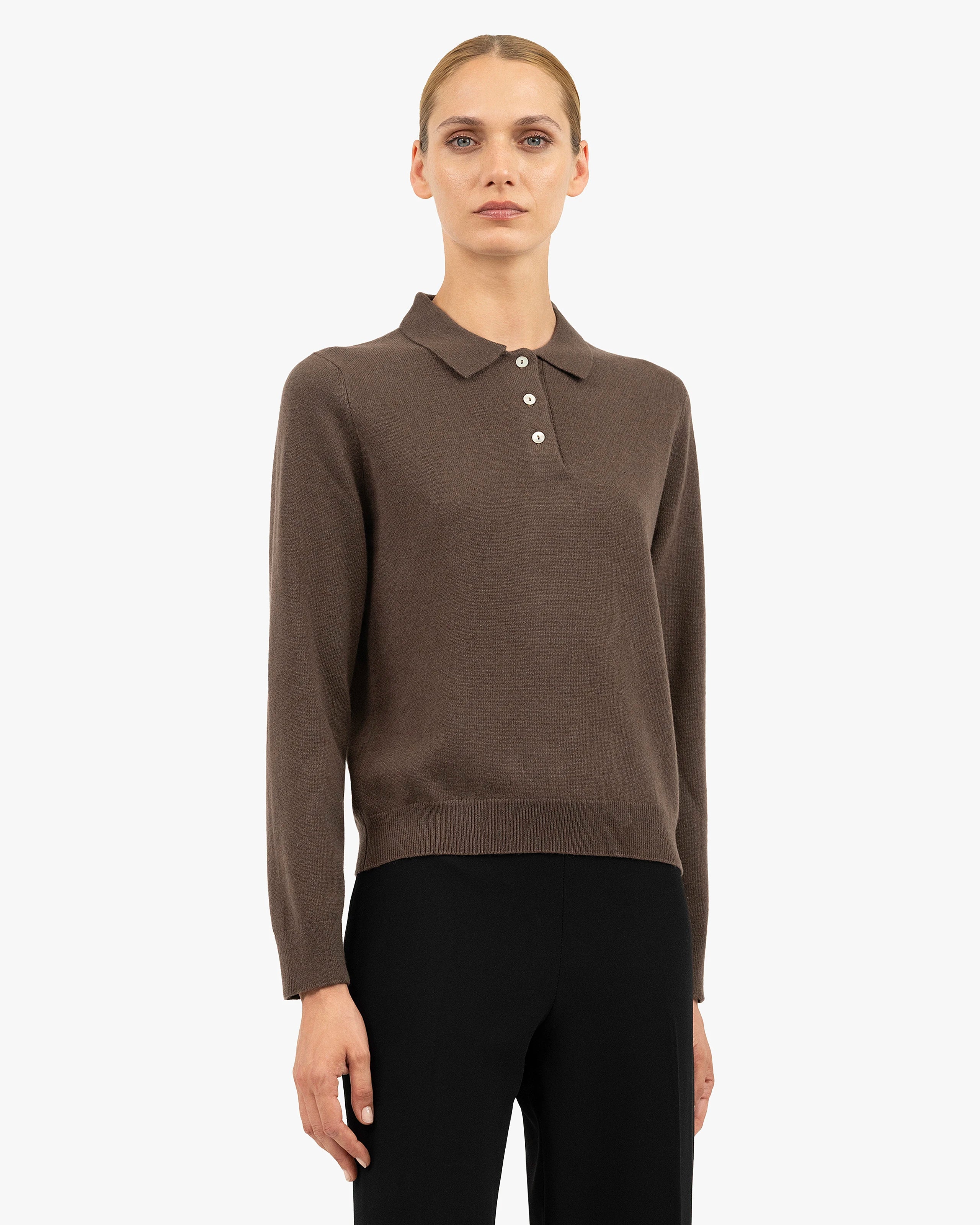 Women's Tribeca Cashmere Polo Sweater - Brown | MaisonCashmere