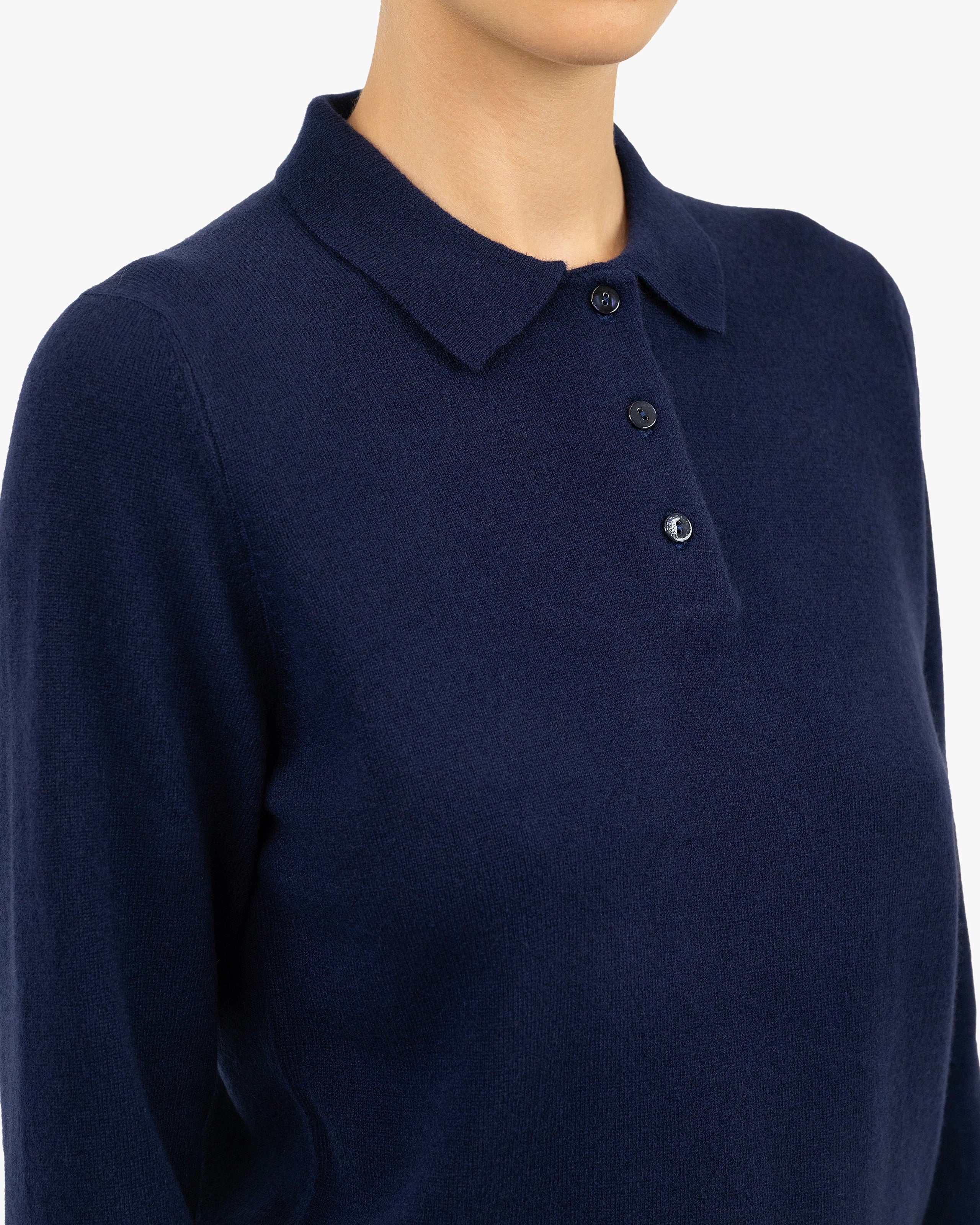 Women's Tribeca Cashmere Polo Sweater - Blue | MaisonCashmere