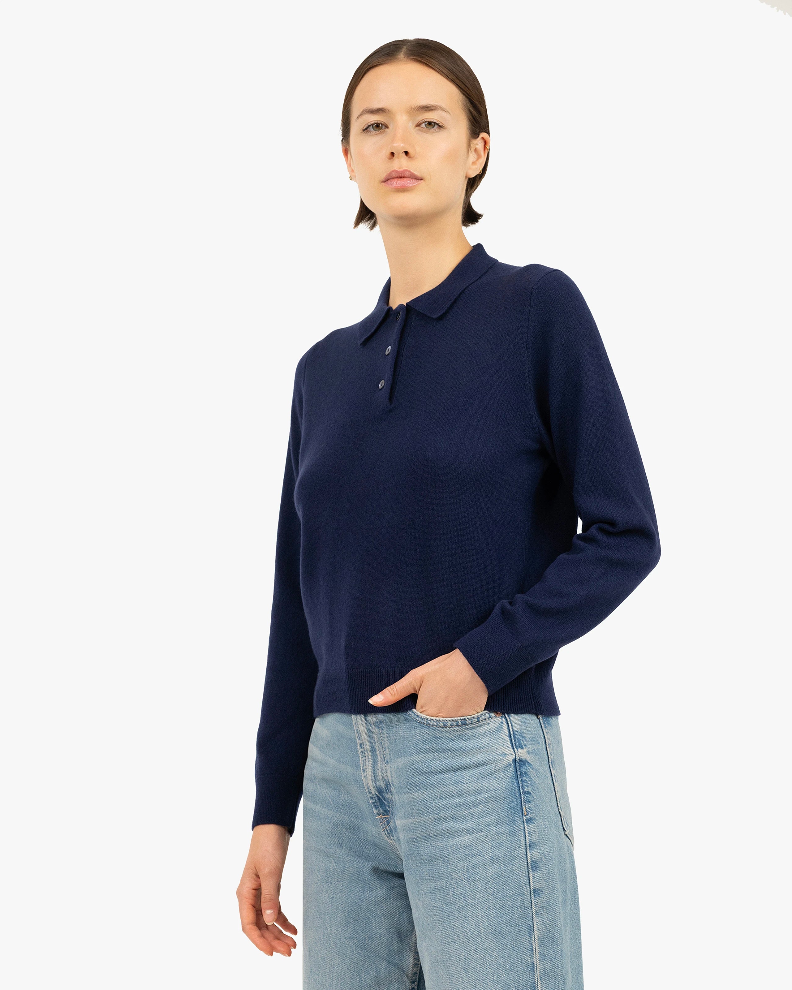 Women's Tribeca Polo Sweater - Blue Cashmere