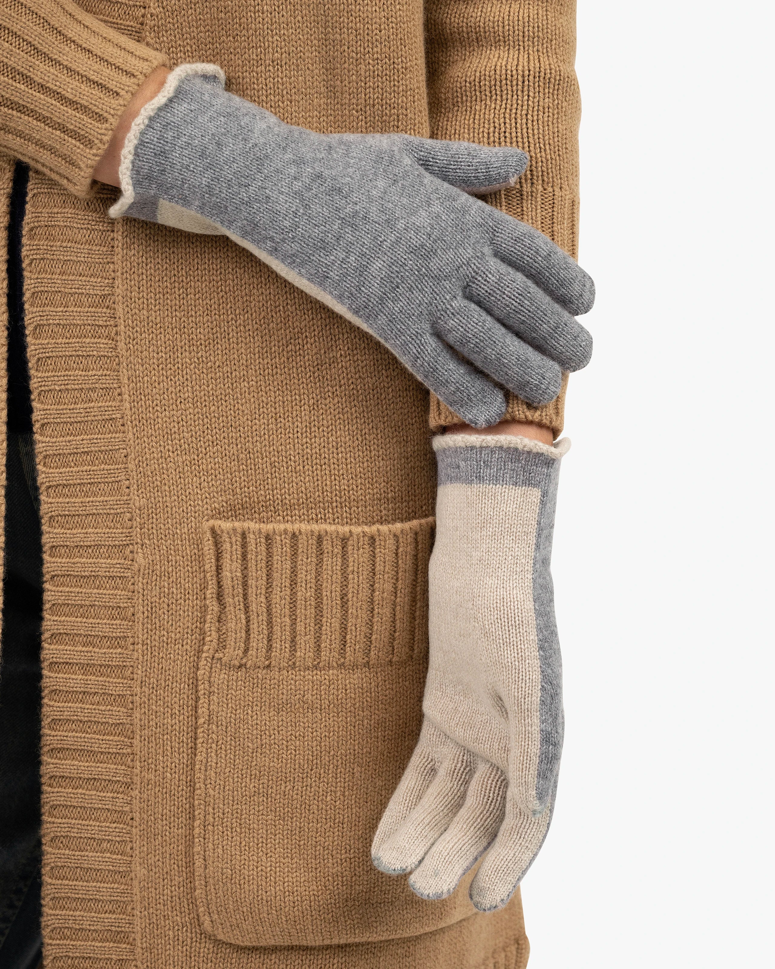 Two-Tone Gloves - Medium Grey Cashmere