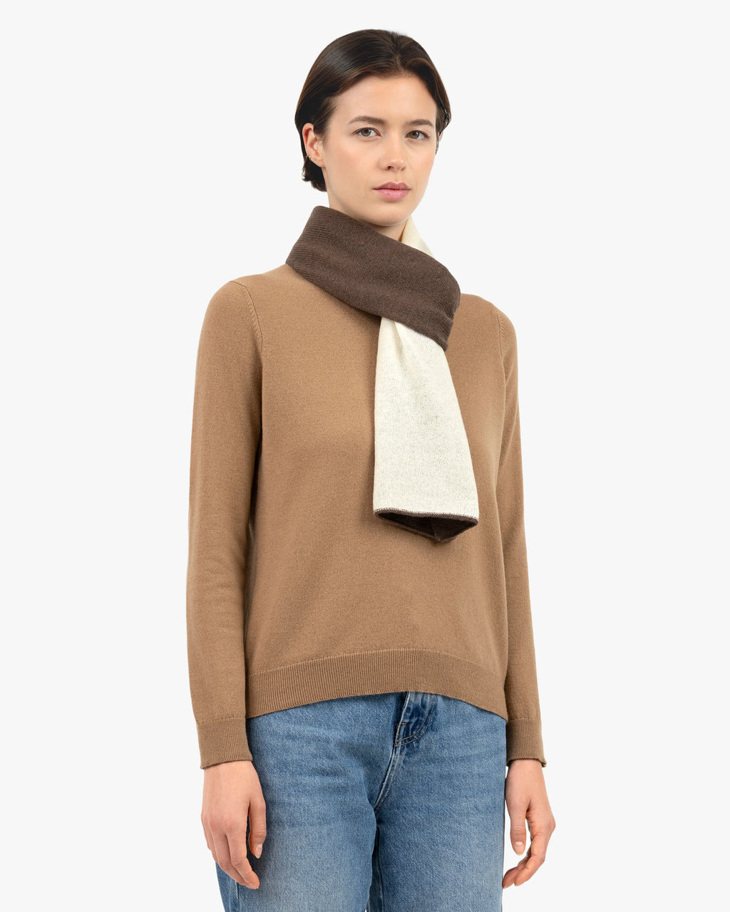 Women's Two-Tone Scarf - Brown Cashmere