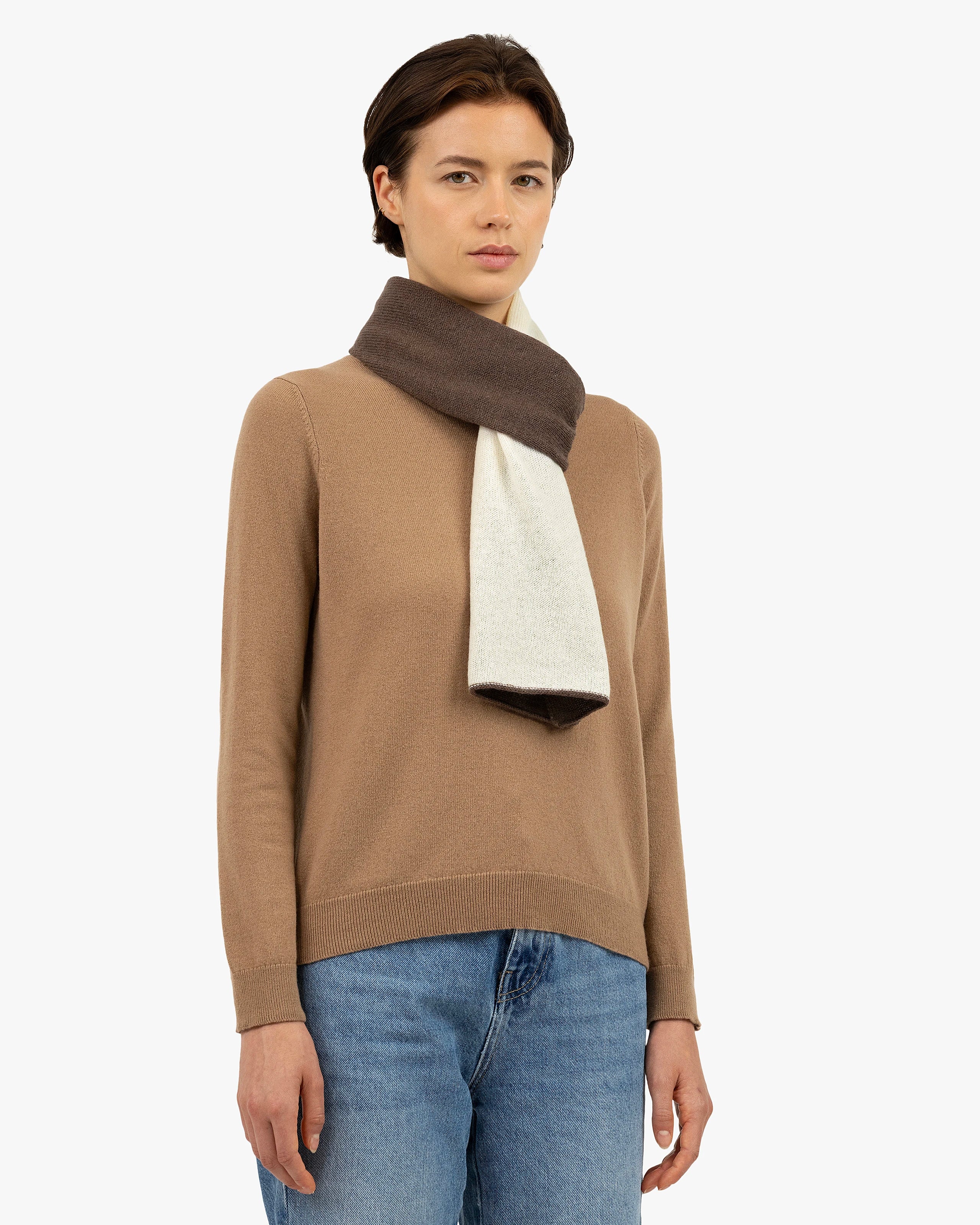 Women's Two-Tone Scarf - Brown Cashmere