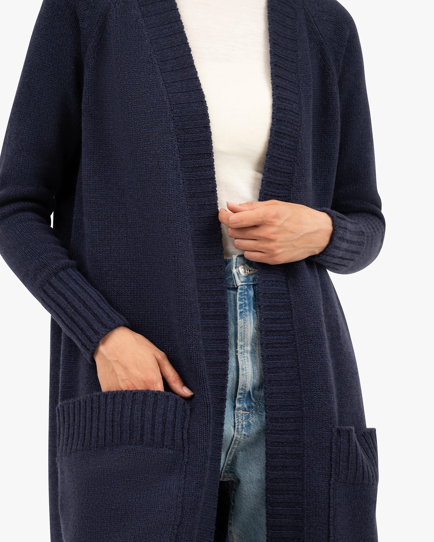 Cardigan Donna Cardigan Cashmere Blu Cashmere Cardigan Lungo