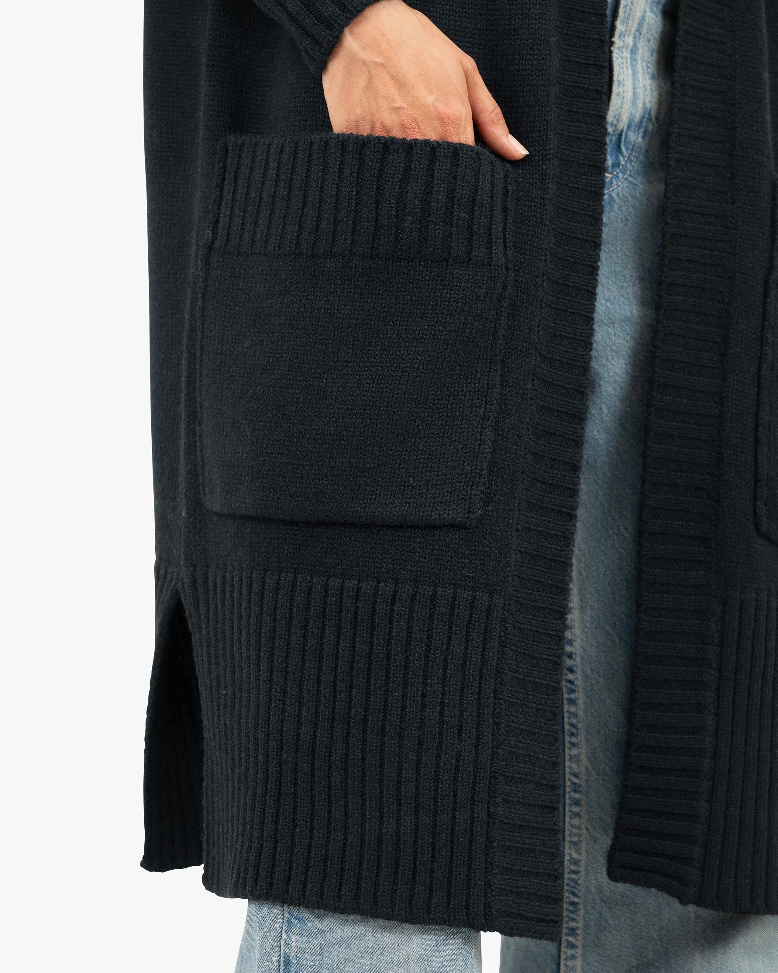 Dalmar Long Cardigan - Black Merino / Cashmere