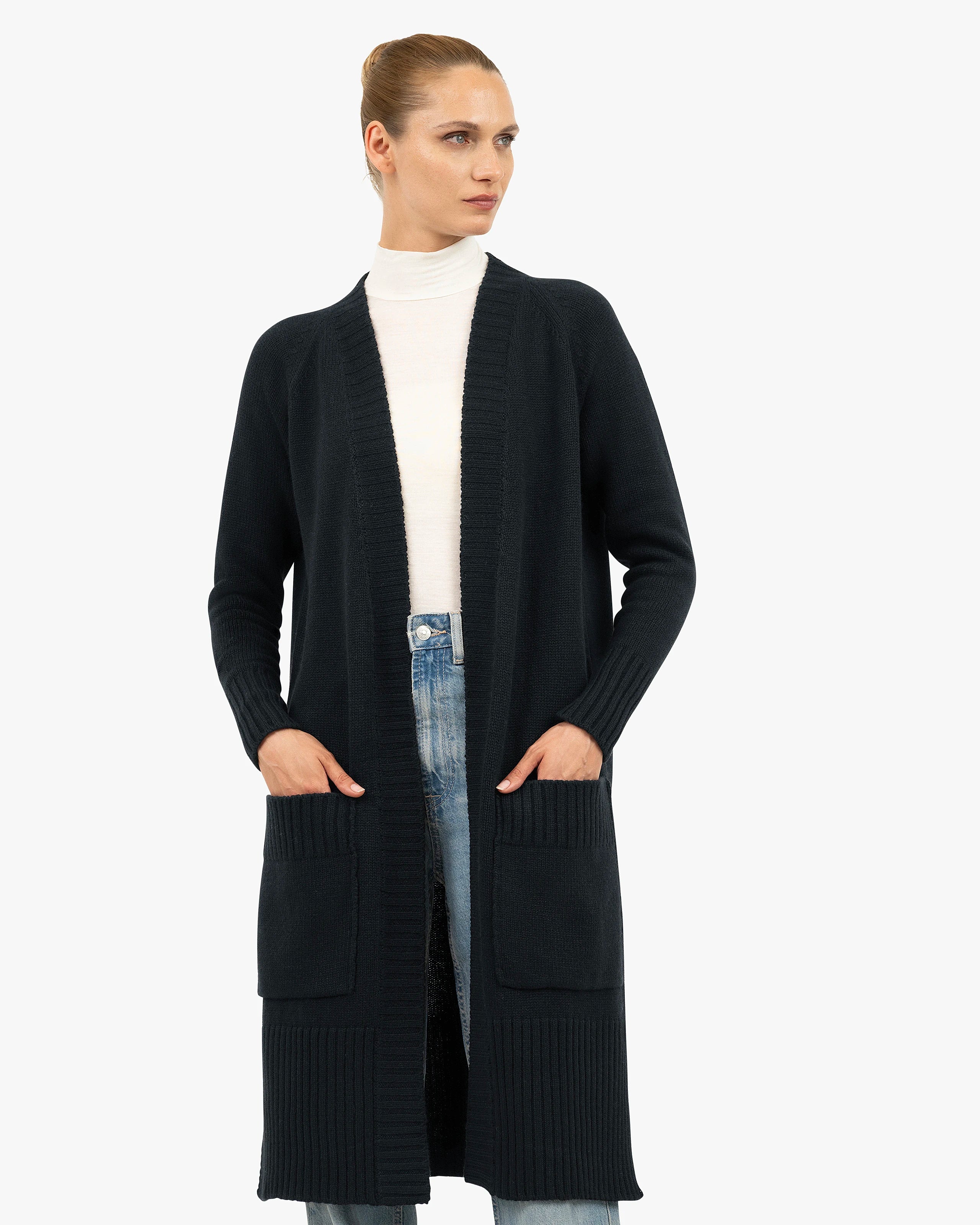 Dalmar Long Cardigan - Black Merino / Cashmere